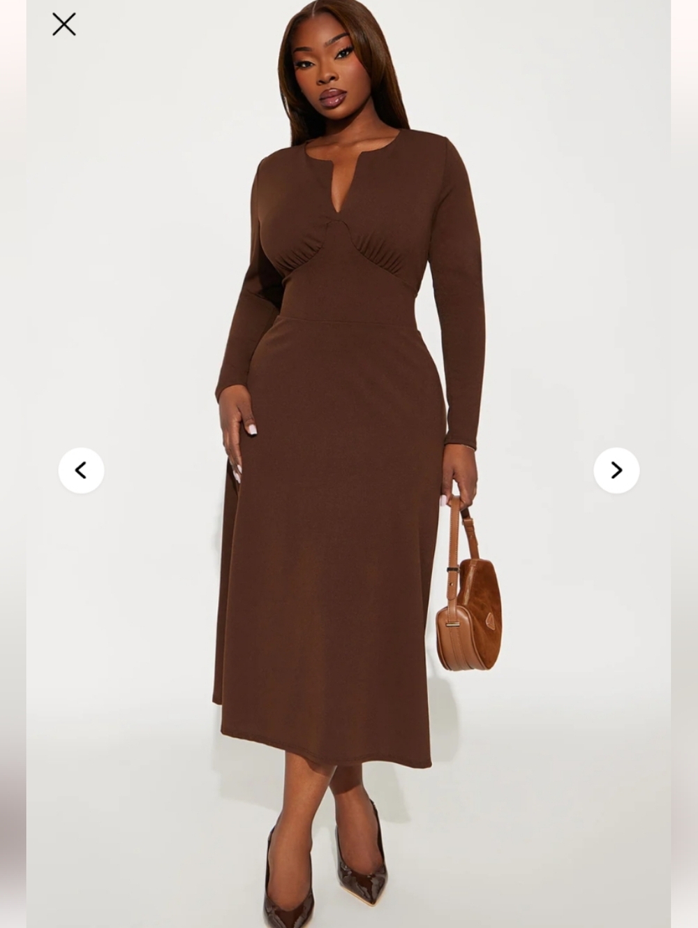 Fashion Nova Charolette Long Sleeve Midi Dress - Chocolate Size 1X (NWOT)